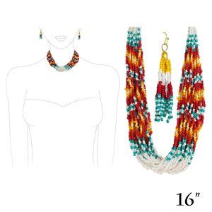 White Pink Turquoise Seed bead glass beaded necklace 16" adjustable earrings set